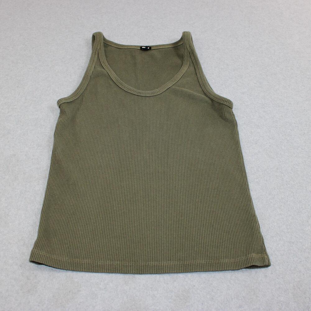 Monrow Tank Top Women Large Green Ribbed Scoop Neck Knit Made USA Stretchy Basic